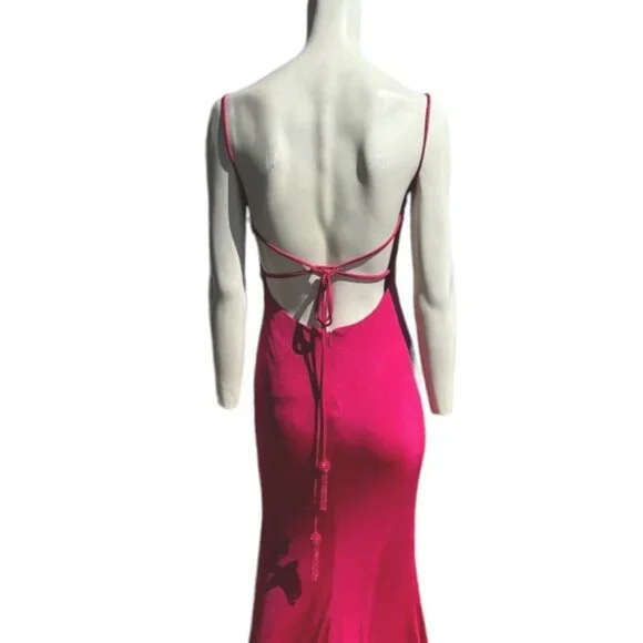 Jovani Shimmer Tassel Tie Open Back High Leg Slit Gown Pink Size 0 NWT